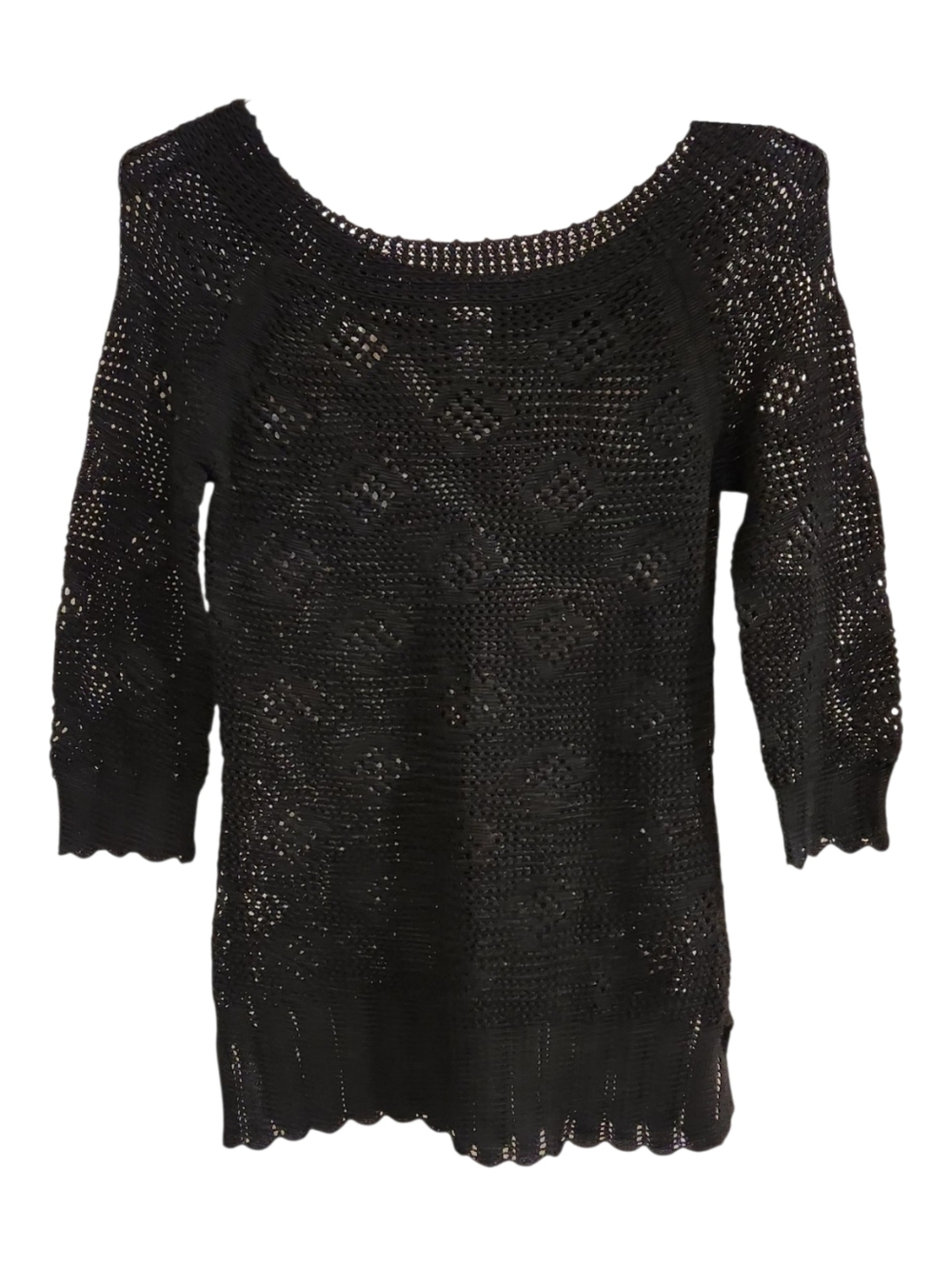 Rafaella Crochet Open Knit  Sweater Top Womens Sz M Black Beach Swim Cover Up - Picture 2 of 10